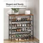 Hoobro Shoe Rack For Entryway, 5-Tier Shoe Organizer With Adjustable Mesh Shelves, 16-20 Pairs Of Shoes, Spacious Floor Mount, Metal, Industrial, Shoe Shelf For Closet, Rustic Brown Bf12Xj01