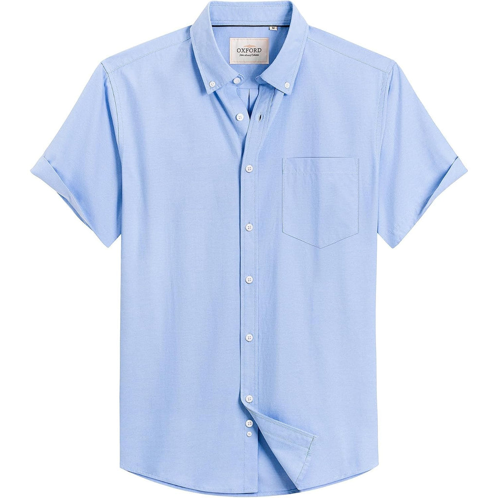 Alimens & Gentle Men'S Short Sleeve Oxford Shirt Regular Fit Button Down Collar Shirts With Pocket