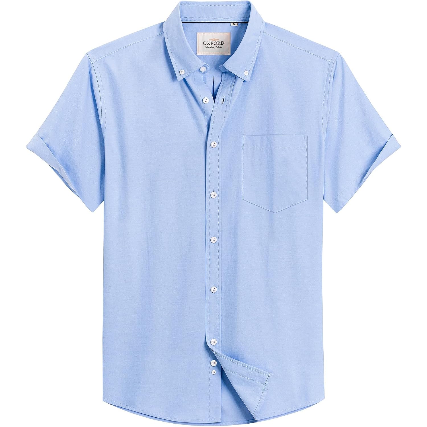 Alimens & Gentle Men'S Short Sleeve Oxford Shirt Regular Fit Button Down Collar Shirts With Pocket