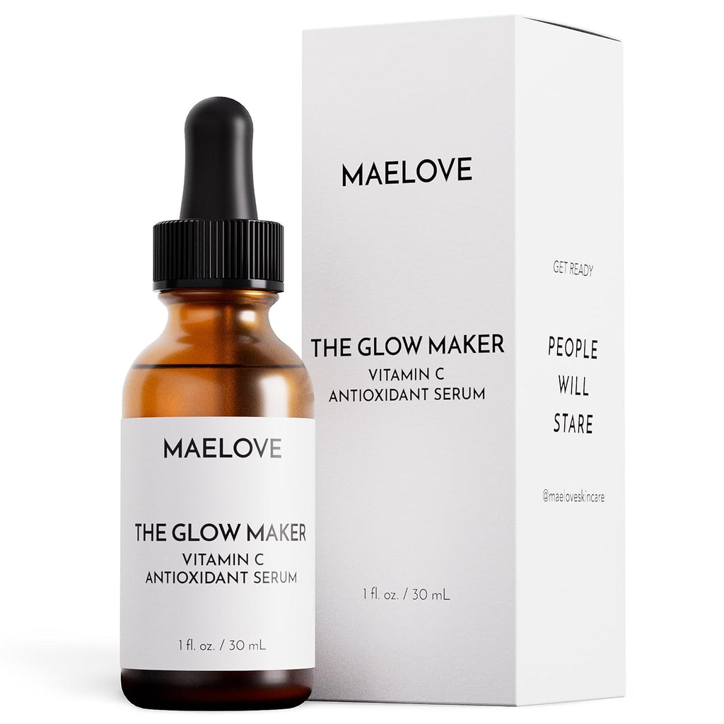 Maelove Glow Maker Vitamin C Serum With Vitamin E, Ferulic Acid & Hyaluronic Acid, Award-Winning Brightening And Hydrating Facial Serum, Unscented, 1.0 Fl Oz