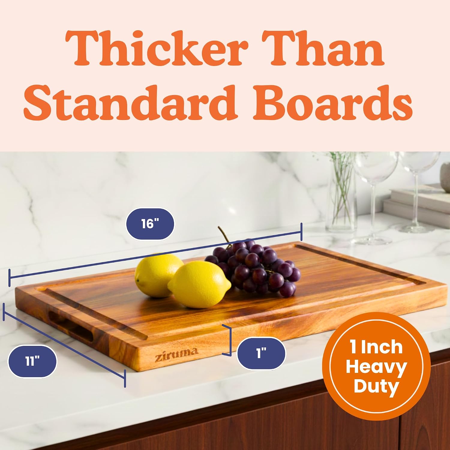 Non-Toxic Acacia Wood Cutting Board, Mineral Oil & Plastic Free, 16X11 In | Petroleum & Bpa Free. Fsc-Certified Wood. Knife-Friendly Surface. Beeswax, Flaxseed & Lemon Oil Finish.