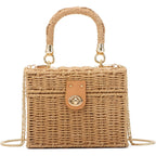 Kuang! Handwoven Rattan Bag For Women Woven Straw Square Crossbody Bag Vintage Basket Purse Beach Tote Bag