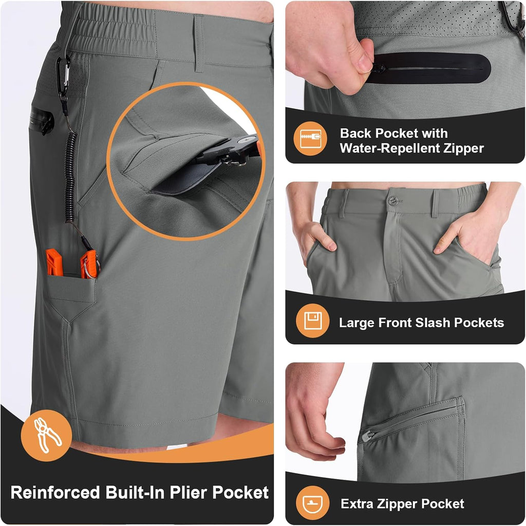 Palmyth Men’S Fishing Shorts 7" Inseam With 5 Pocket Breathable Cargo Shorts Water-Resistant Lightweight Quick Dry