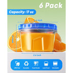 Biuleon 6 Pack-17Oz Freezer Storage Containers, Plastic Food Storage Containers With Twist Top Lids, Bpa Free And Reusable Soup Containers With Lid, Microwave And Dishwasher Safe