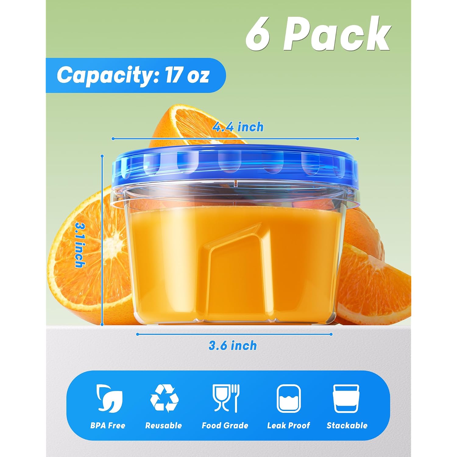 Biuleon 6 Pack-17Oz Freezer Storage Containers, Plastic Food Storage Containers With Twist Top Lids, Bpa Free And Reusable Soup Containers With Lid, Microwave And Dishwasher Safe