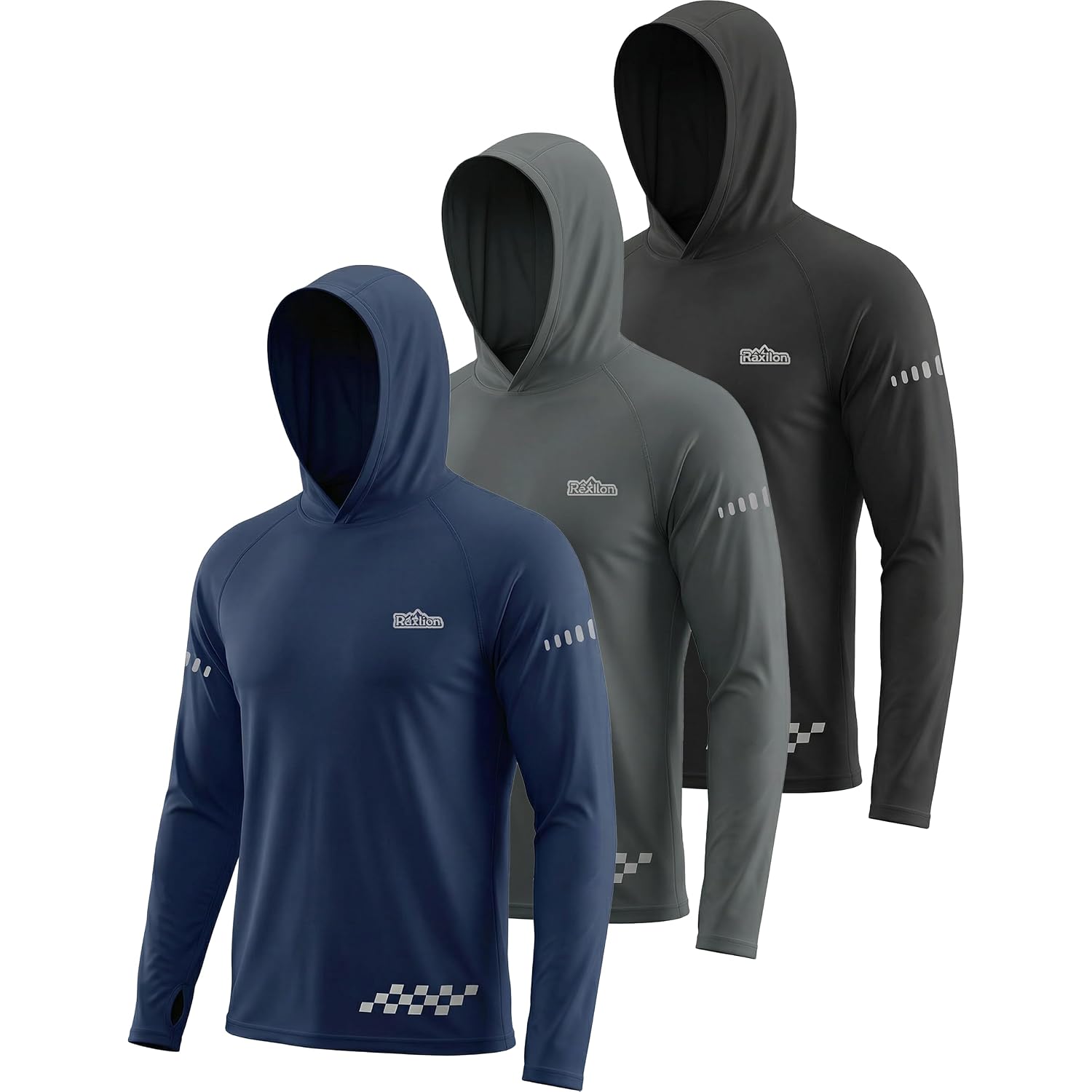3 Pack Upf 50+ Sun Protection Mens Hoodie Long Sleeve Spf Fishing Shirt Swim Rash Guard Athletic Workout Tops