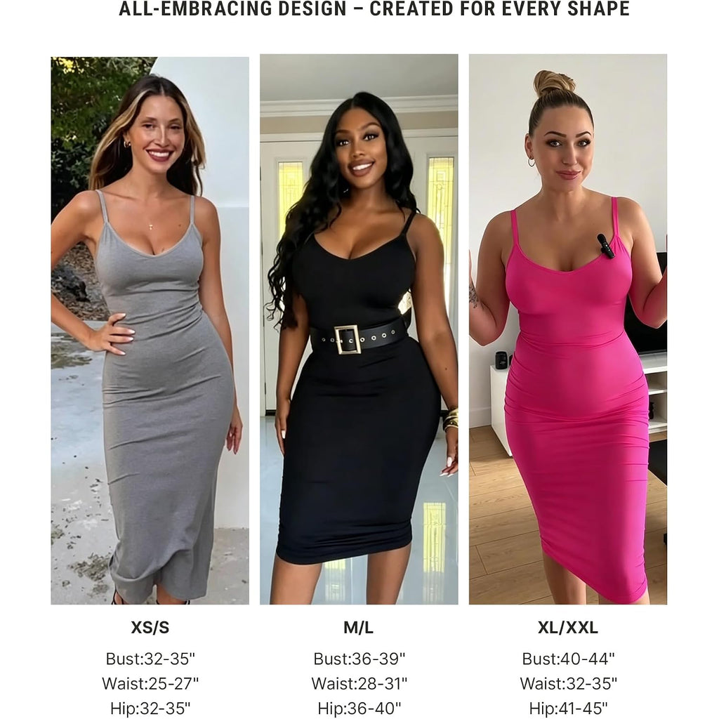 Feelingirl Women'S Bodycon Midi Dresses Built In Bra Shapewear Sundress Slip