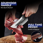 Topfeel 3PCS Butcher Knife Set, Hand Forged Serbian Chef Knives & Meat Cleaver & Viking Knives, Meat Cutting Kitchen Knife Set for Home, Outdoor Cooking, Camping BBQ Gift Idea Men