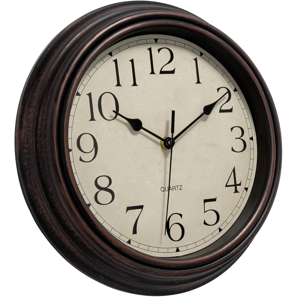 Foxtop Retro Silent Non-Ticking Round Classic Clock Quartz Decorative Battery Operated Wall Clock For Living Room Kitchen Home Office 12 Inch (Bronze)
