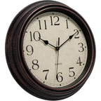 Foxtop Retro Silent Non-Ticking Round Classic Clock Quartz Decorative Battery Operated Wall Clock For Living Room Kitchen Home Office 12 Inch (Bronze)