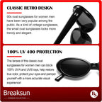 Breaksun Retro Oval Sunglasses for Women Men Fashion Small Oval Sunglasses 90s Vintage Shades 3 Pack (Black/Grey+ G15+ Brown Gradient)