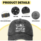 Funny Beach Printed Hat for Women - Beach Hair Don't Care - Adjustable Washed Cotton Sun Baseball Cap - Summer Gifts for Beaches Lovers - Birthday Gifts for Mom Wife Bestie White