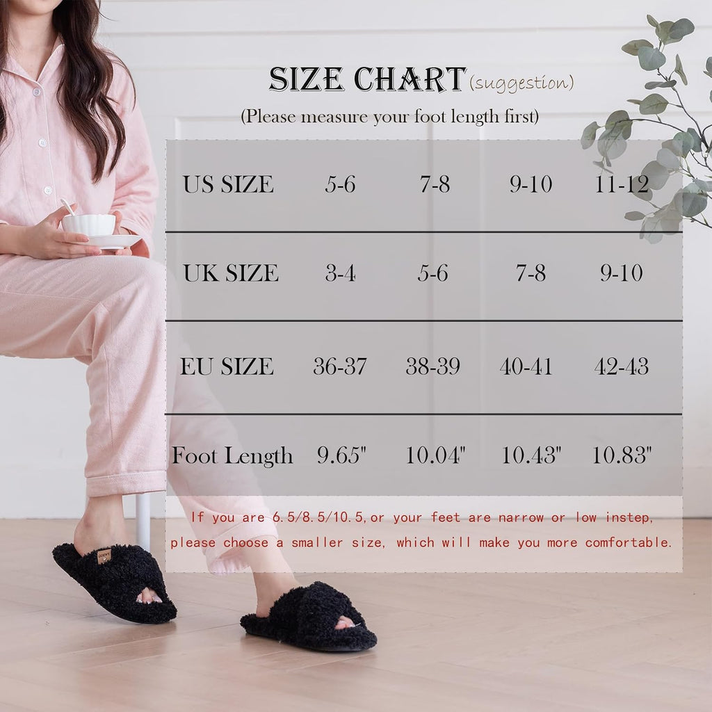 Fuzzy Open Toe Slippers For Women Indoor And Outdoor With Memory Foam Cozy Cross Band Women'S Slipper Cute Soft House Shoes Slip On Gifts For Womens Mom Her Ladies Bridesmaid