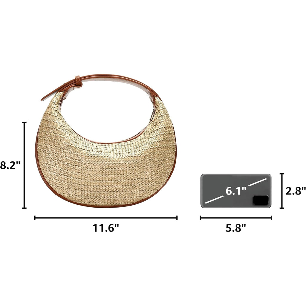 Herald Straw Crossbody Bag For Women Beach Woven Hobo Handbag Summer Chic Crescent Shoulder Purses With Adjustable Strap