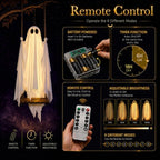 Halloween Decorations Outdoor - 5Ft Large Hanging Ghost Swing With Remote Control String Lights & Upgraded Sheet, Scary Ghost Halloween Party Decor Outside For Tree Porch Yard Garden Lawn