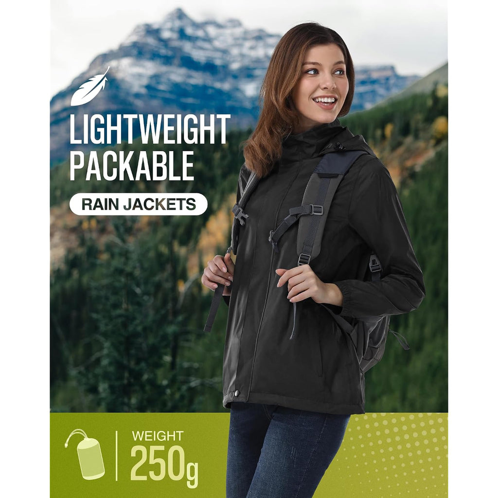 33,000Ft Women'S Rain Jacket Waterproof Lightweight Packable Raincoat With Hood For Golf Hiking Travel Windbreaker