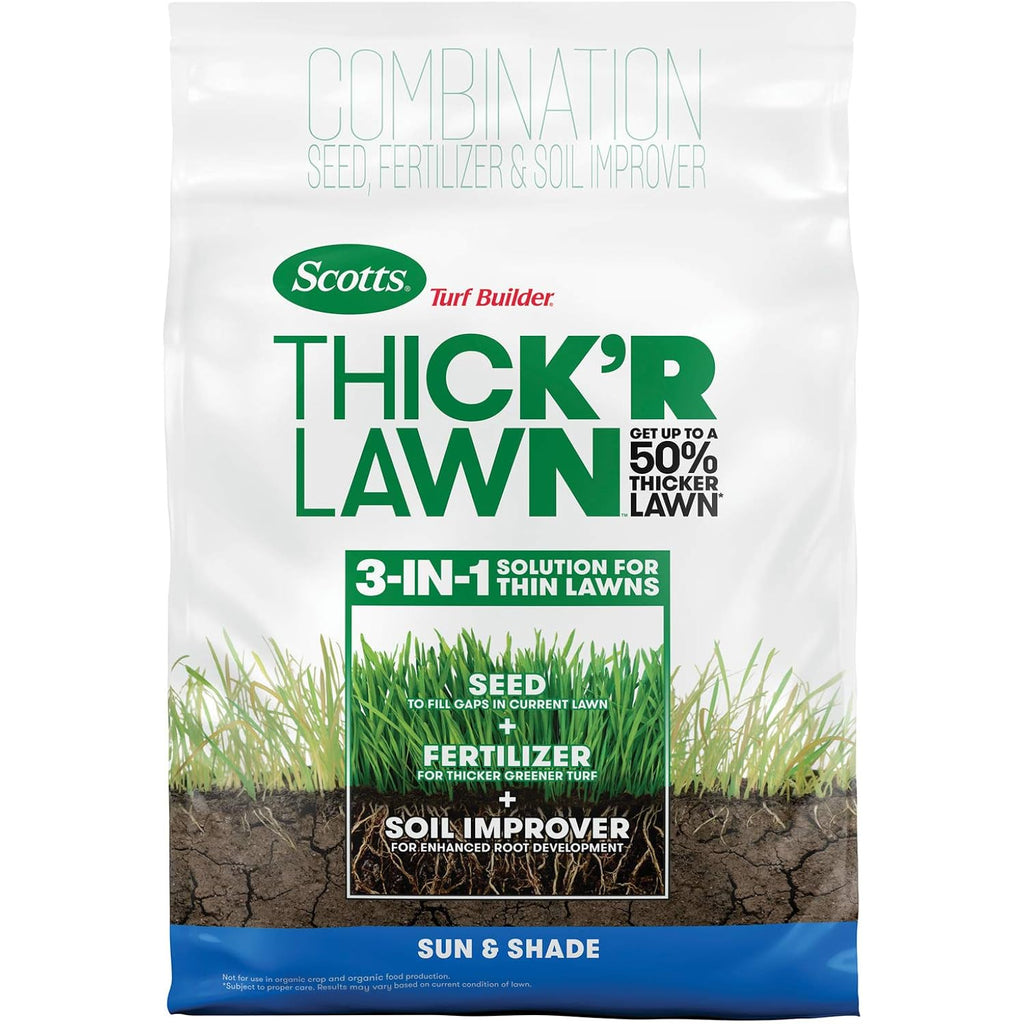 Scotts Turf Builder Thick'R Lawn Sun & Shade, 12 Lbs. | Combination Grass Seed, Lawn Fertilizer And Soil Improver, Thickens Thin Grass, Covers 1,200 Sq. Ft.
