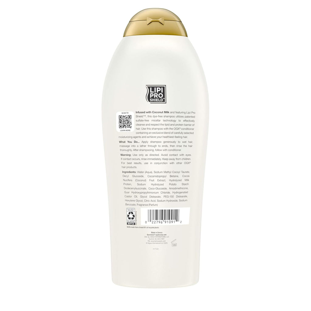 Ogx Nourishing + Coconut Milk Shampoo, Hydrating & Restoring Shampoo Moisturizes For Soft Hair After The First Use, Paraben-Free, Sulfate-Free Surfactants, 25.4 Fl. Oz
