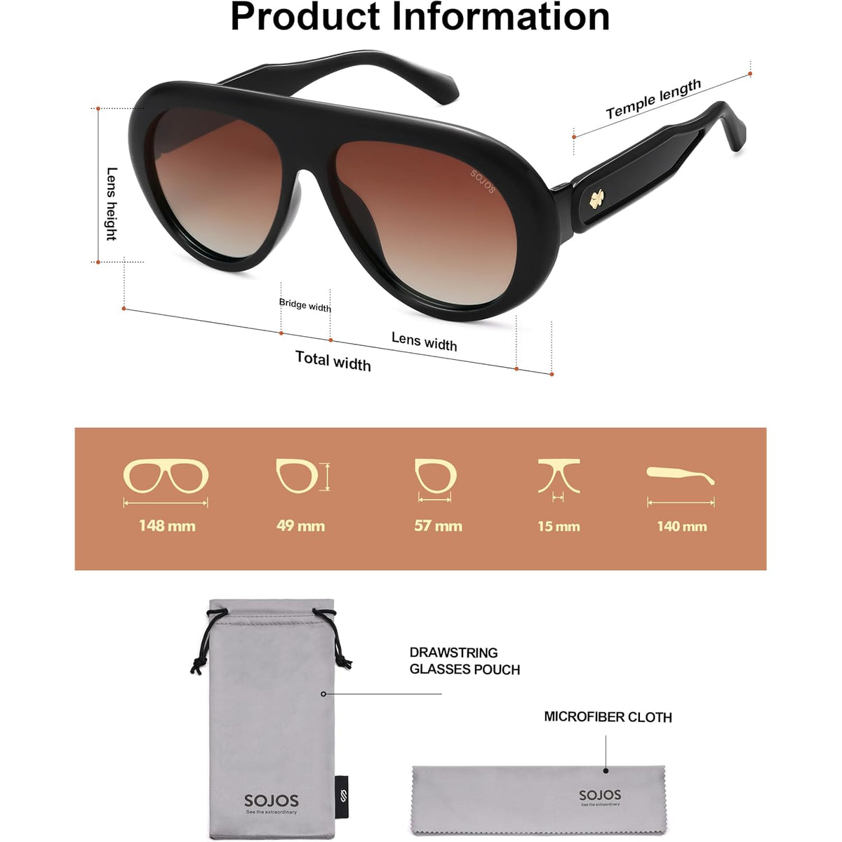 Sojos Trendy Oversized Polarized Aviator Sunglasses Womens Men Retro Vintage 70S Style Uv Protection Sun Glasses Sj2390