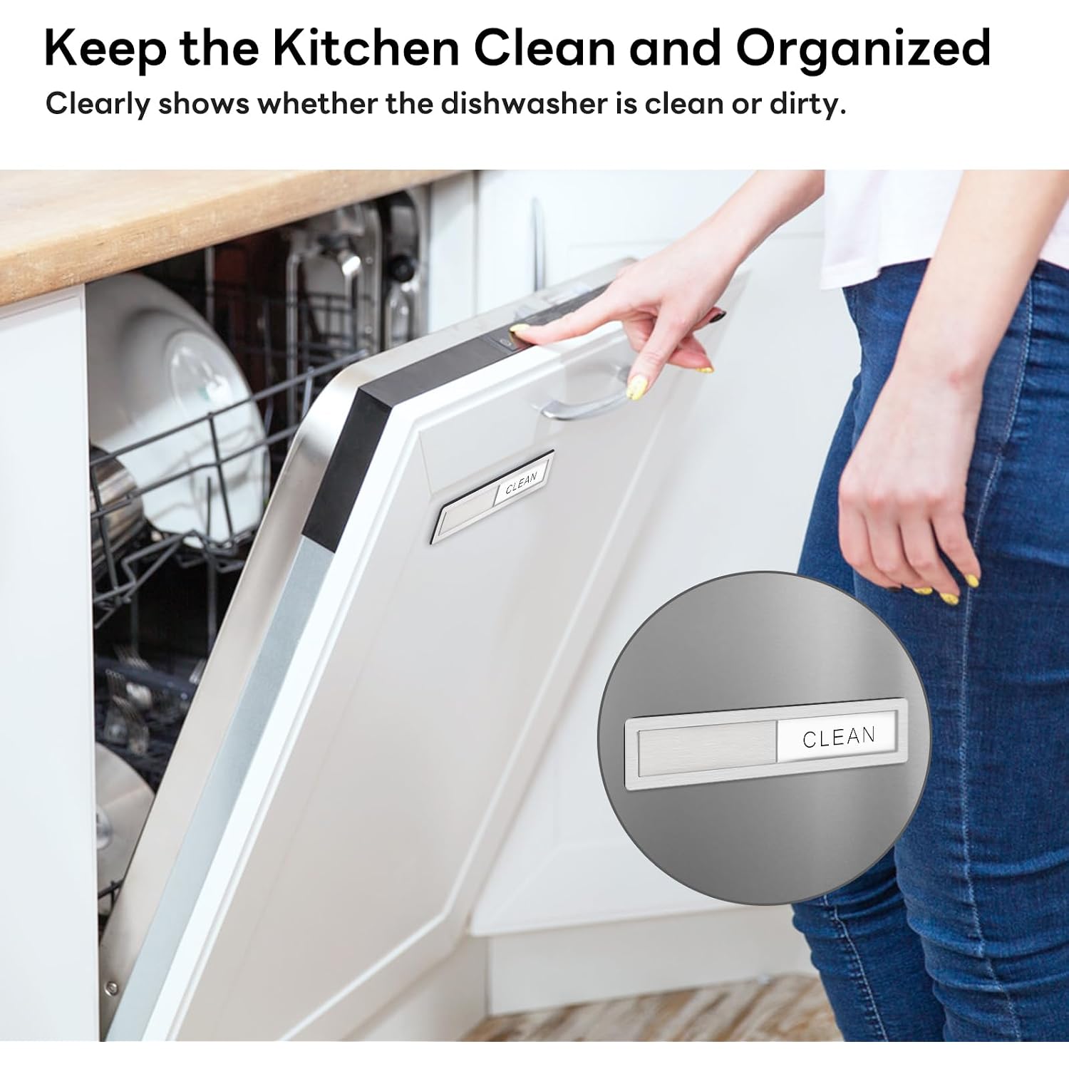 Kitchentour Dishwasher Magnet Clean Dirty Sign, Premium Stainless Steel Clean Dirty Magnet For Dishwasher Funny, Strong Magnet Non-Scratch Dishwasher Sign Kitchen Decor And Accessories