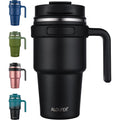 20 Oz Insulated Coffee Mug Tumbler With Handle, Stainless Steel Travel Mug Tumbler With Lid And Straw,Double Wall Vacuum Leak Proof Ice Coffee Thermal Cup, Black