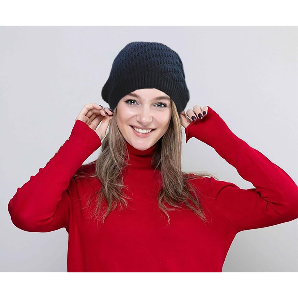 Thin Crochet Beanie Hat for Women Summer Winter Fall Mesh Slouchy Knit Hats Lightweight Crochet Caps Black+dark Gray