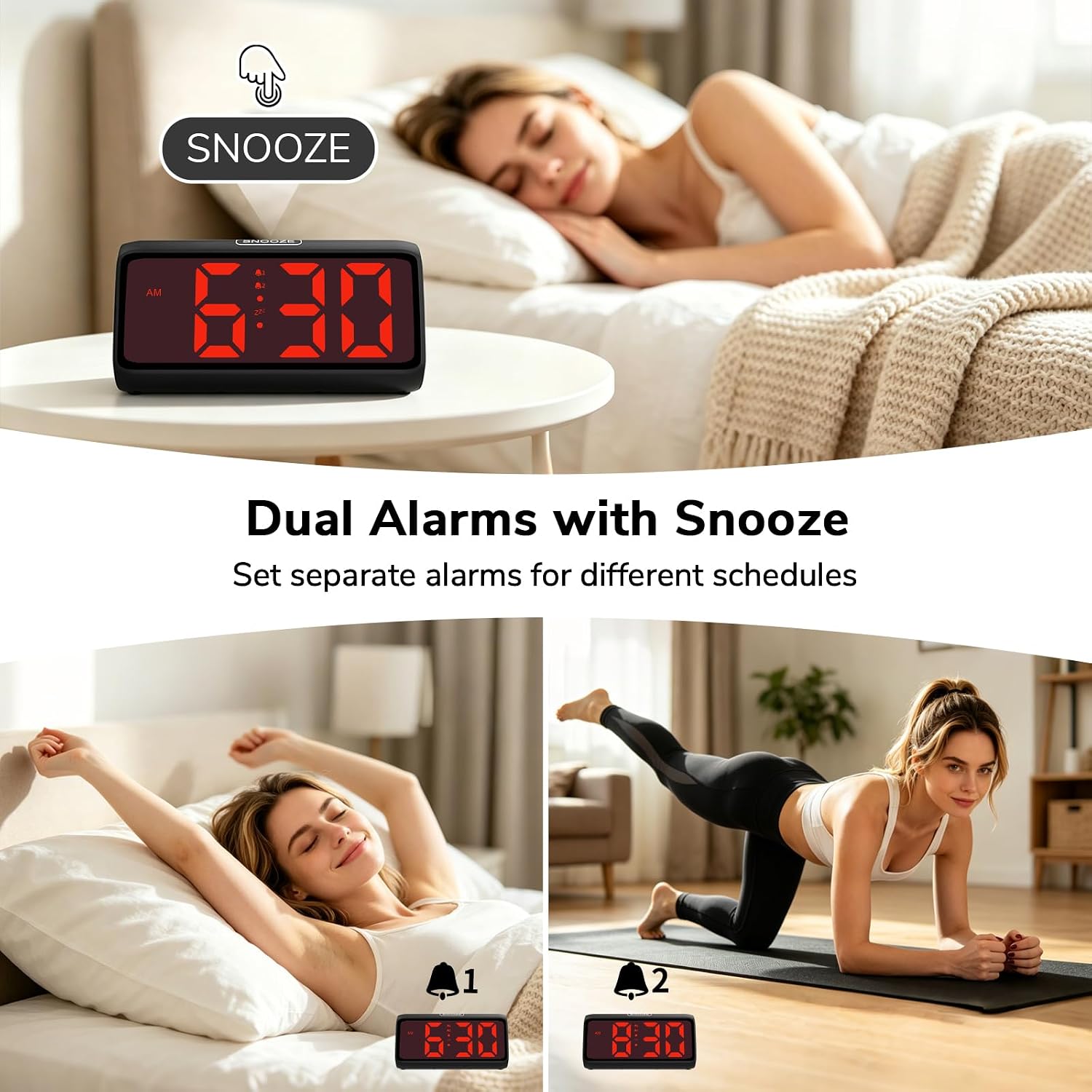 2-In-1 Battery & Usb Dual Operated Alarm Clock, Portable Cordless Digital Clocks With Dual Alarms, Big Number,5 Dimmers, 4 Volumes, Snooze, Battery Powered