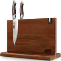 Hoshanho Magnetic Knife Block 14 X 10 Inches, Double Sided Magnetic Knife Holder Rack For Kitchen Counter, Acacia Wood Magnetic Knife Storage Stand With Knife Sharpener