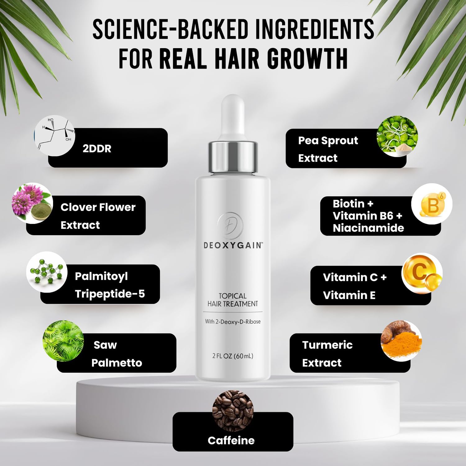 Topical Hair Treatment by Deoxygain - Advanced Hair Growth Formula with 2DDR to Stimulate Follicles, Block DHT & Support Hair Regrowth - 2oz Bottle