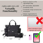 3-In-1 Convertible Backpack Tote Handbag - 15X12" Lightweight Travel Bag W/ Rfid Phone Wristlet