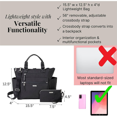 3-In-1 Convertible Backpack Tote Handbag - 15X12" Lightweight Travel Bag W/ Rfid Phone Wristlet