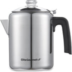 Elite Gourmet Ec008 Classic Stovetop Coffee Percolator, Glass Clear Brew Progress Knob, Cool-Touch Handle, Cordless Serve, 8-Cup, Stainless Steel