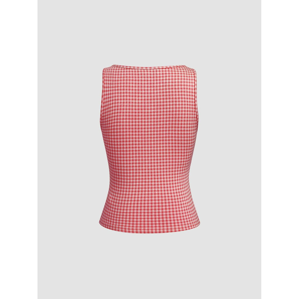 Cider Gingham Tops For Women Plaid Going Out Tops Sleeveless Cute Tank Bow Summer Shirt