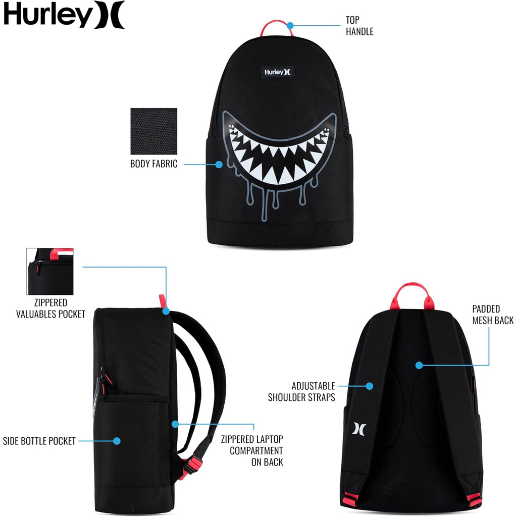 Hurley Unisex-Kids Graphic Backpack, Blue Lazer/Black, One Size