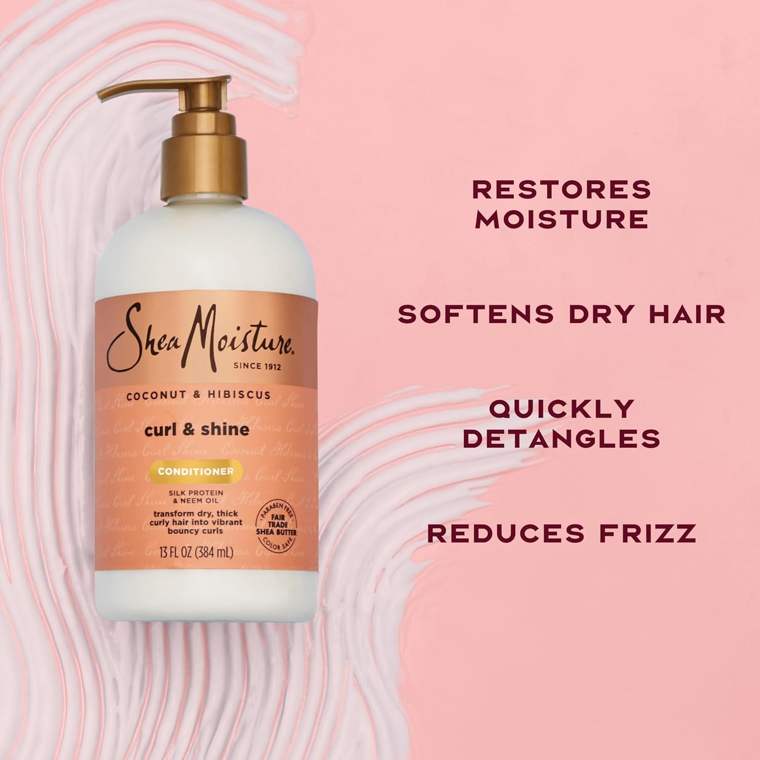 SheaMoisture Curl & Shine Conditioner Coconut & Hibiscus, for Thick, Curly Hair to Moisturize & Soften, 13 oz