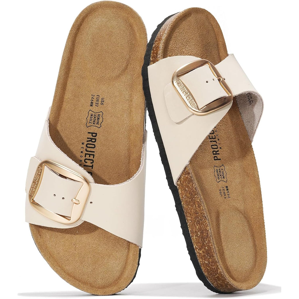 Project Cloud 100% Genuine Leather Sandals Women Dressy Beach Essentials Slides for Women Footwear - Lightweight with Memory Foam Insole Sandals for Women 2026 - Womens Slides