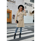 Women'S Double Breasted Long Trench Coat Windproof Classic Lapel Slim Overcoat With Belt