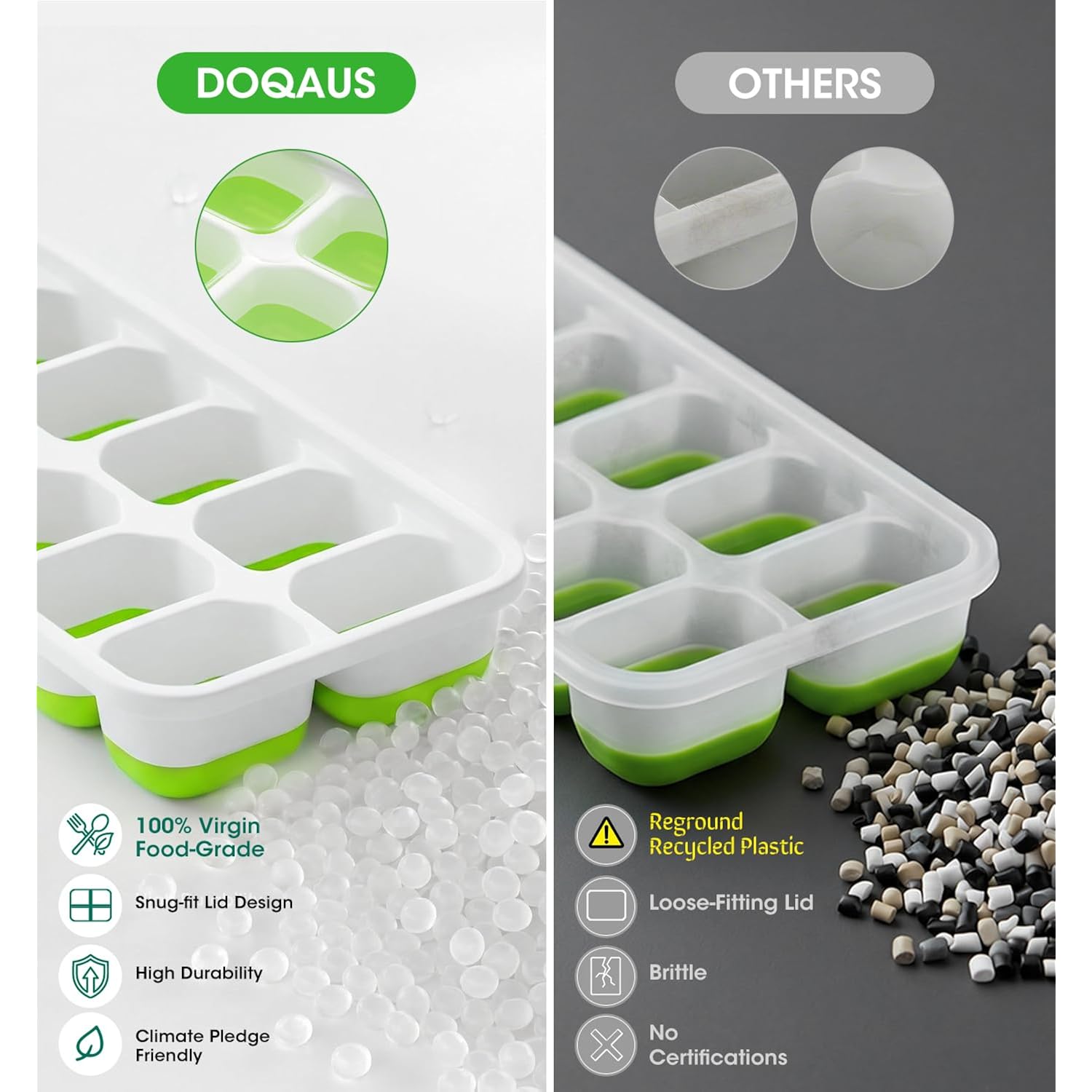Doqaus Ice Cube Tray With Lids - 4 Pack Stackable Silicone Ice Trays For Freezer, Bpa & Lfgb Safe, Easy Release For Kitchen, Rv, Cocktail, Coffee, Soup & Food