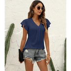 Women'S Summer Tops Ruffle Sleeve V Neck Tunic Shirts Business Casual Flowy Blouses For Women