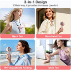 Zozoo Portable Handheld Fan, 5 Gear High Speed, Rechargeable Mini Personal Hand Fan, Up To 14 Working Hours, 3 In 1 For Travel, Beach Vacation, Camping, Gifts For Women, (Pink)