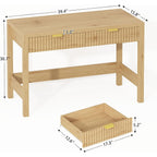 Fluted Computer Desk With 2 Drawers, 39 Inch Small Computer Desk With Storage, Compact Writing Study Desk For Small Spaces