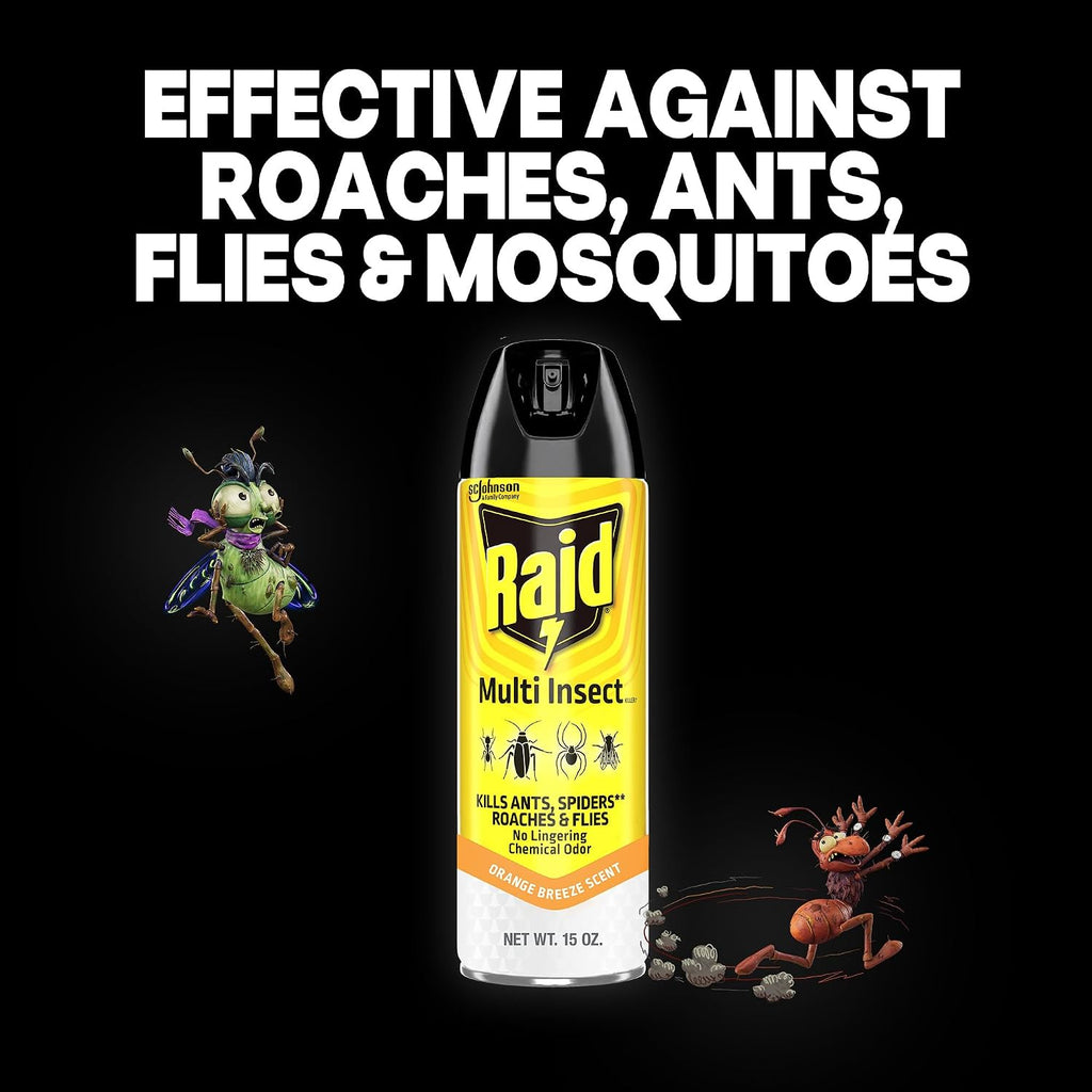 Raid Multi Insect Killer, Orange Breeze Scent, Kills Ants, Roaches, Spiders And Other Insects On Contact For Indoor And Outdoor Use - 15 Oz