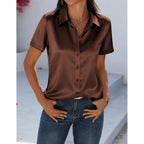 Zeagoo Satin Blouses For Women Silk Button Down Shirts Short Sleeve Business Casual Tops