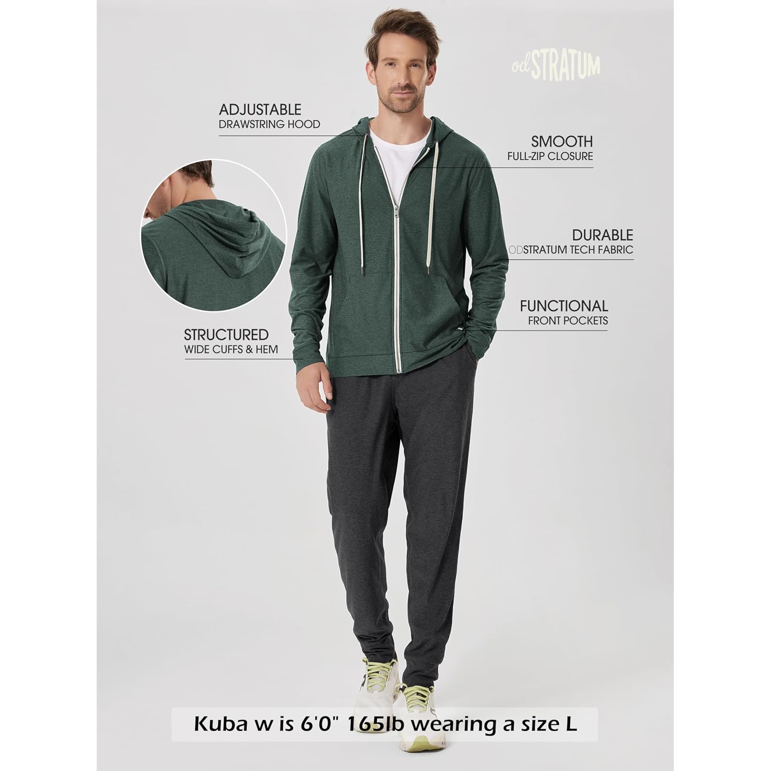 Ododos Men'S Full-Zip Hoodie - Odstratum Tech Ultra Soft Outfit Upf 50+ Performance Hooded Jacket With Pockets