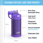 THERMOS FUNTAINER Water Bottle with Straw - 12 Ounce - Kids Stainless Steel Vacuum Insulated Water Bottle with Lid, Violet