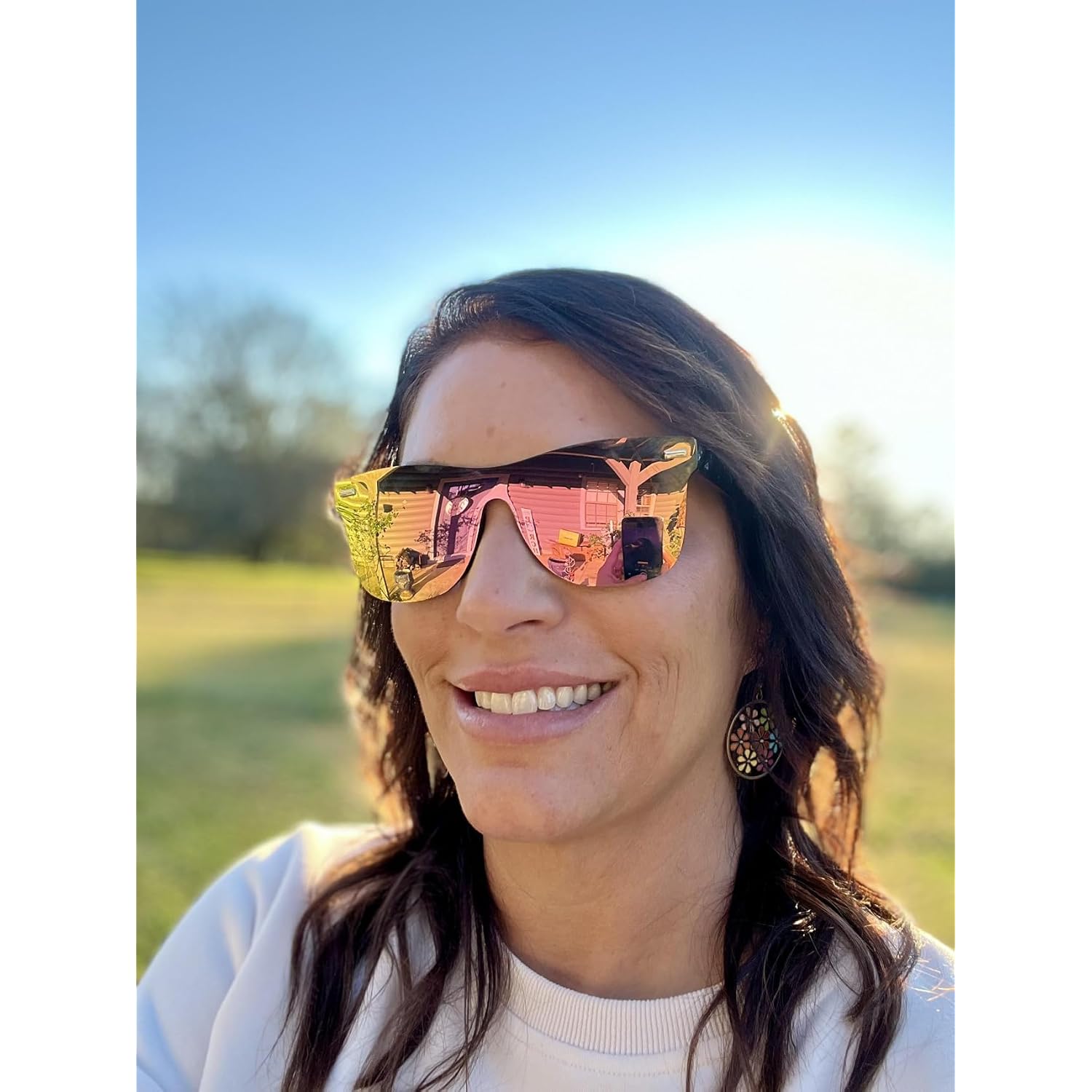 FEISEDY Trendy Rimless Mirrored One Piece Lens Sunglasses Reflective Sun Glasses B4114 (2 Pack)dark Purple Mirror & Pink Mirror
