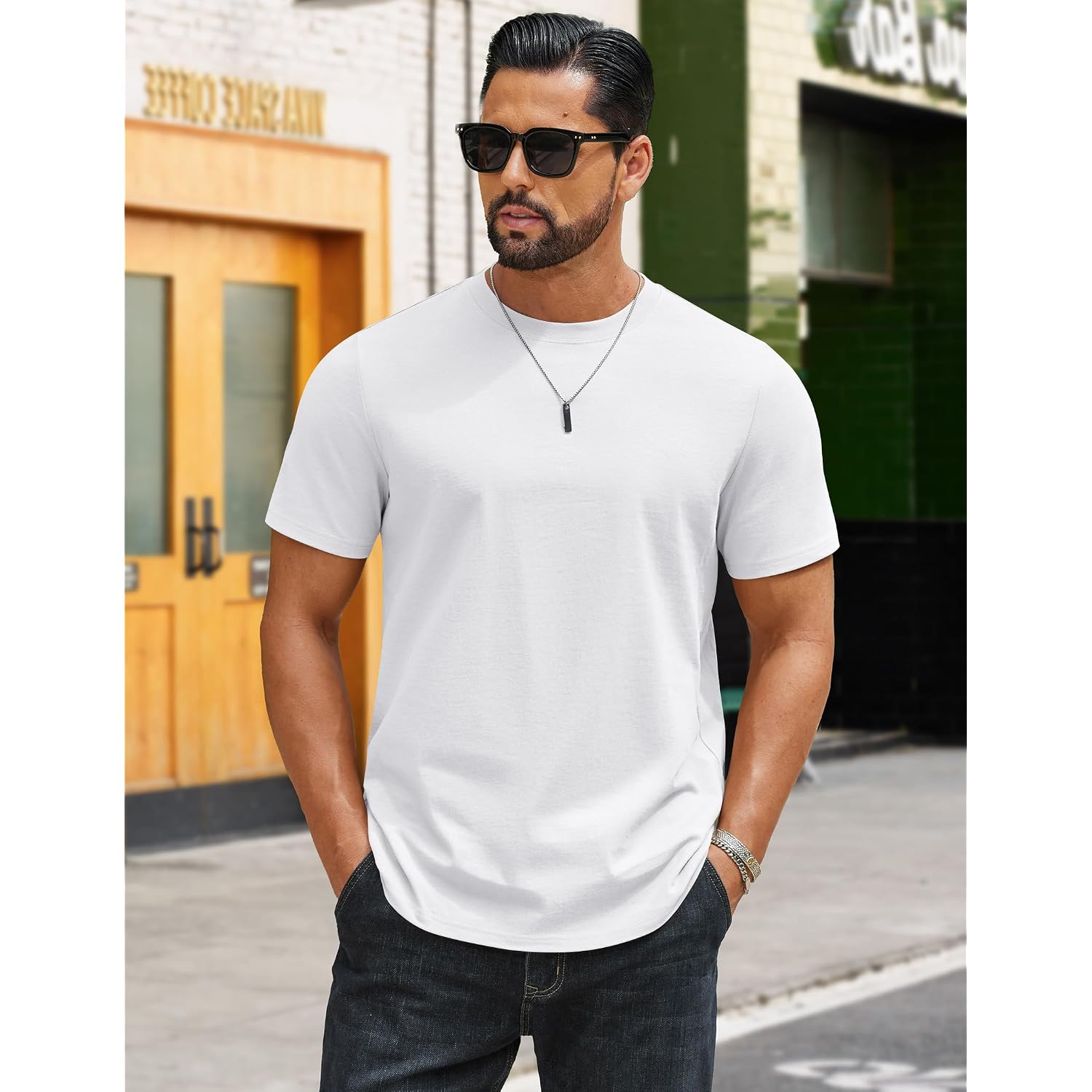 Coofandy Mens T-Shirts 100% Cotton Crewneck Short Sleeve Tees Casual Plain Shirts