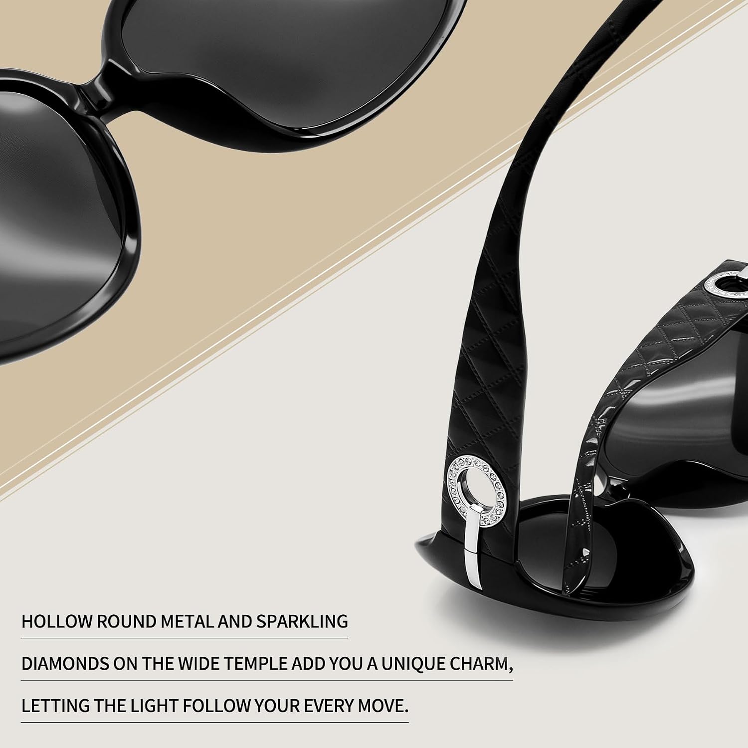 Joopin Big Womens Sunglasses Polarized Trendy Sun Glasses Large Rectangle UV Protection Rhinestone Sunnies A01-black Simple Packaging