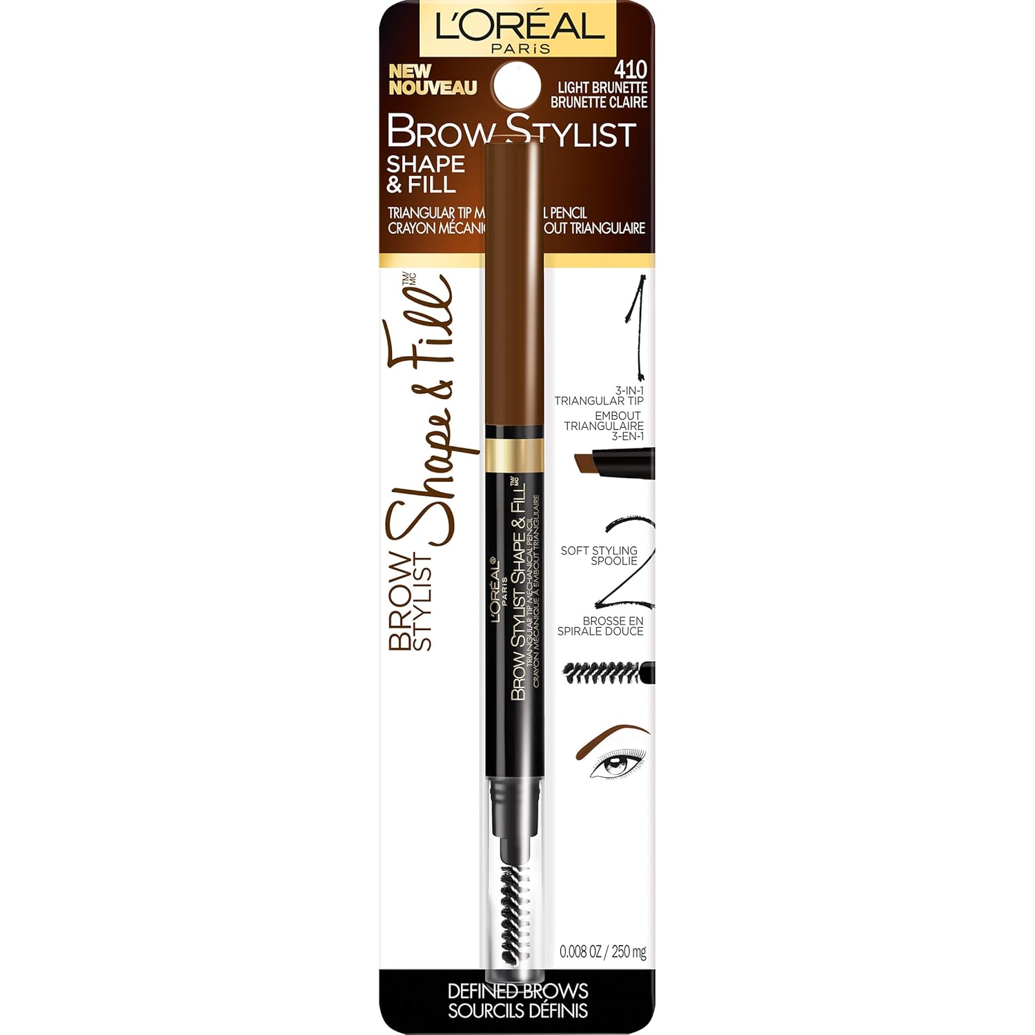 L'Oreal Paris Brow Stylist Shape & Fill Mechanical Eye Brow Makeup Pencil, Light Brunette, 0.008 oz.