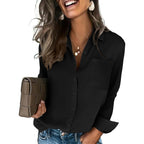 Button Down Shirts for Women Long Sleeve Blouse Dressy Casual Business Work Tops with Pocket